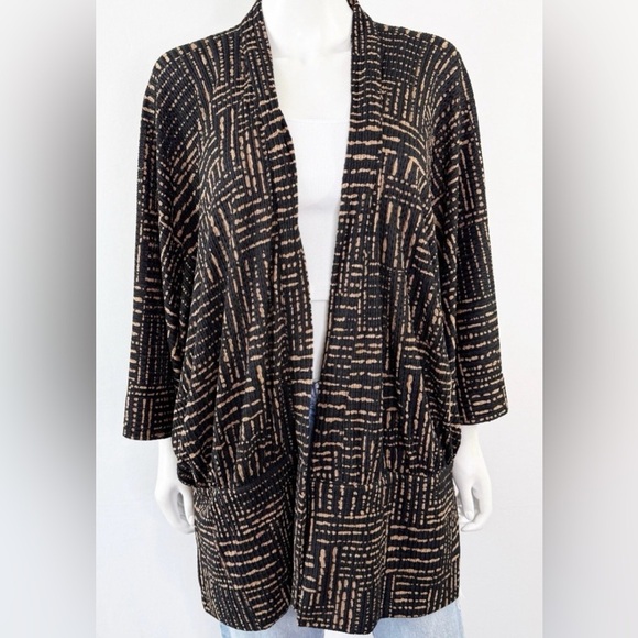 Chico's Open Kimono Cardigan Modest top 
Black, Tan Patterned Cardigan Sz:2 - Picture 1 of 12